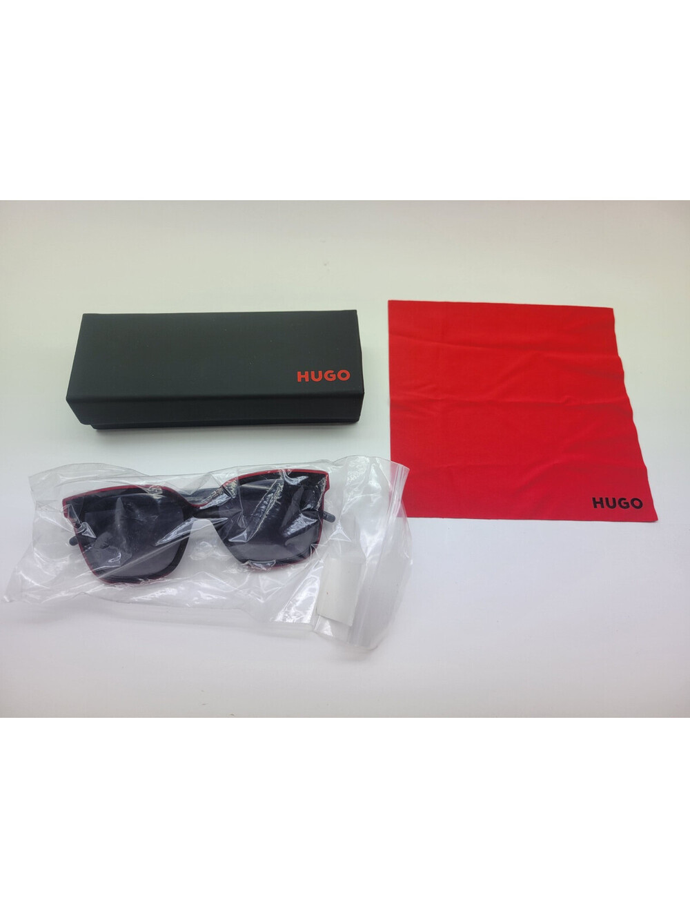 Hugo Boss Men's Rectangle Sunglasses HG 1051/S 01T 90 Black/Red w/ Case & Cloth